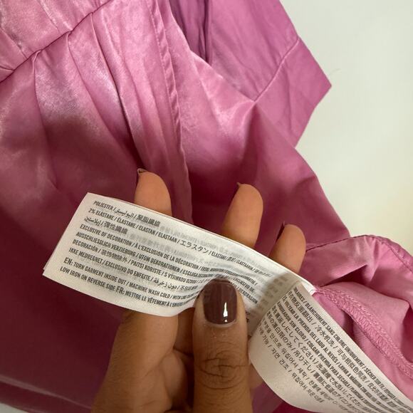 Abercrombie & Fitch Women Satin Dress Large Tall Drapey Barbiecore Holiday Party - Picture 6 of 7